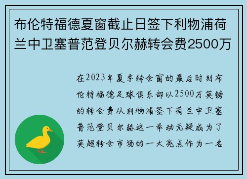 布伦特福德夏窗截止日签下利物浦荷兰中卫塞普范登贝尔赫转会费2500万英镑